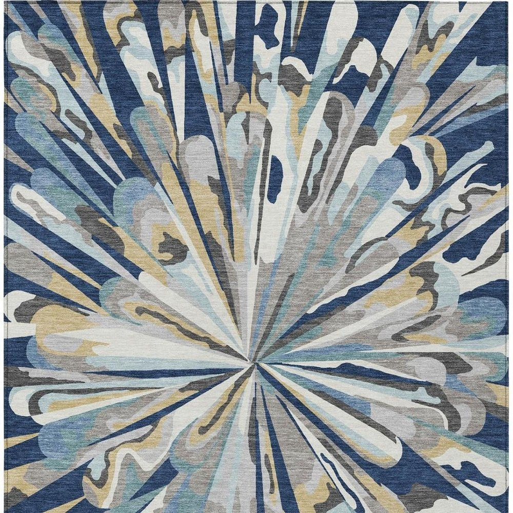 8' X 10' Navy Blue And Blue Abstract Washable Indoor Outdoor Area Rug HomeRoots