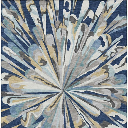 8' X 10' Navy Blue And Blue Abstract Washable Indoor Outdoor Area Rug HomeRoots