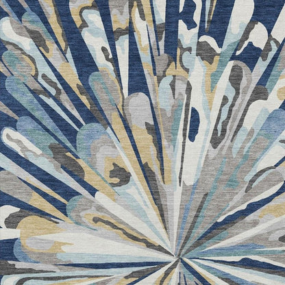 8' X 10' Navy Blue And Blue Abstract Washable Indoor Outdoor Area Rug HomeRoots