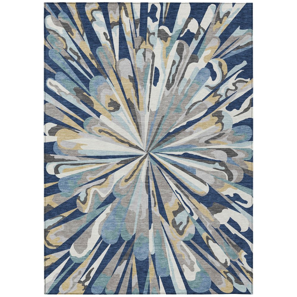 8' X 10' Navy Blue And Blue Abstract Washable Indoor Outdoor Area Rug — view 1