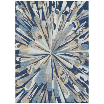 8' X 10' Navy Blue And Blue Abstract Washable Indoor Outdoor Area Rug HomeRoots