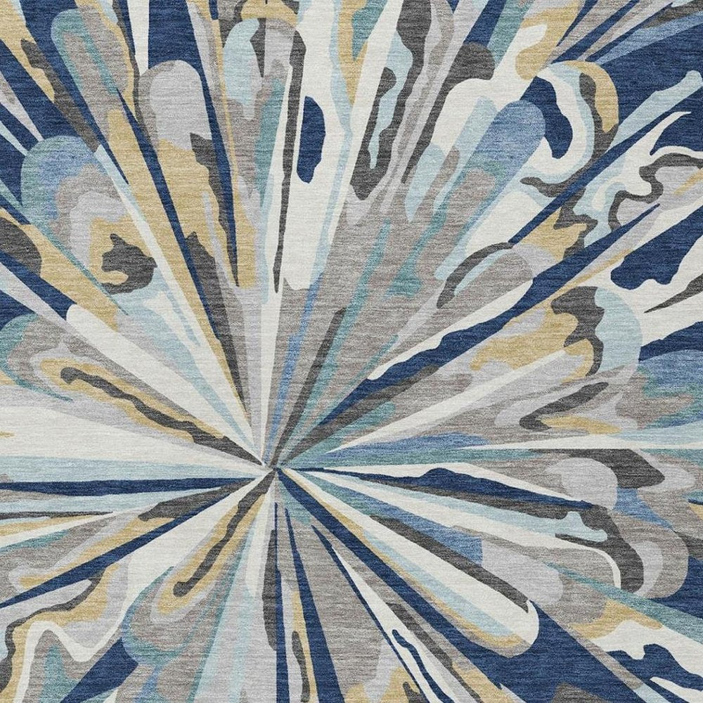 9' X 12' Navy Blue And Blue Abstract Washable Indoor Outdoor Area Rug — view 4