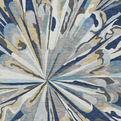 9' X 12' Navy Blue And Blue Abstract Washable Indoor Outdoor Area Rug HomeRoots