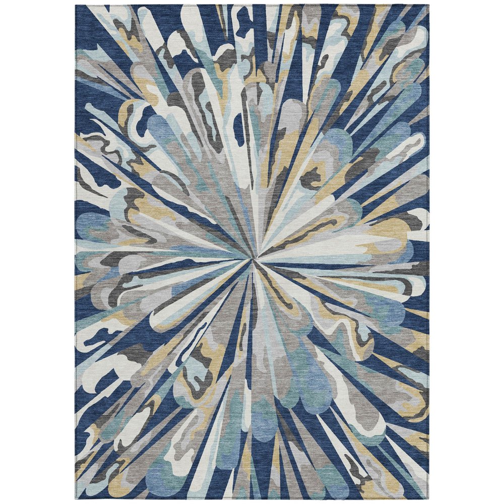 9' X 12' Navy Blue And Blue Abstract Washable Indoor Outdoor Area Rug — view 5