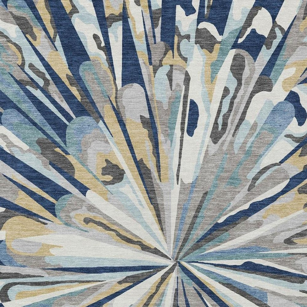 9' X 12' Navy Blue And Blue Abstract Washable Indoor Outdoor Area Rug HomeRoots