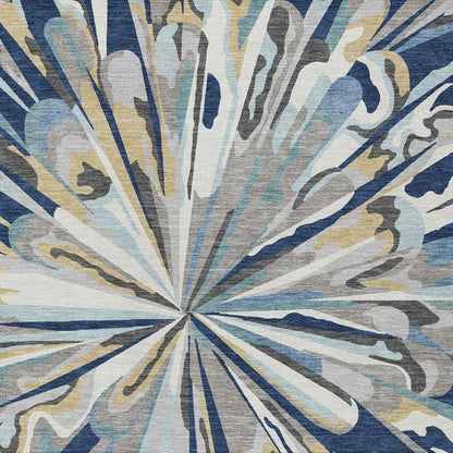 9' X 12' Navy Blue And Blue Abstract Washable Indoor Outdoor Area Rug HomeRoots