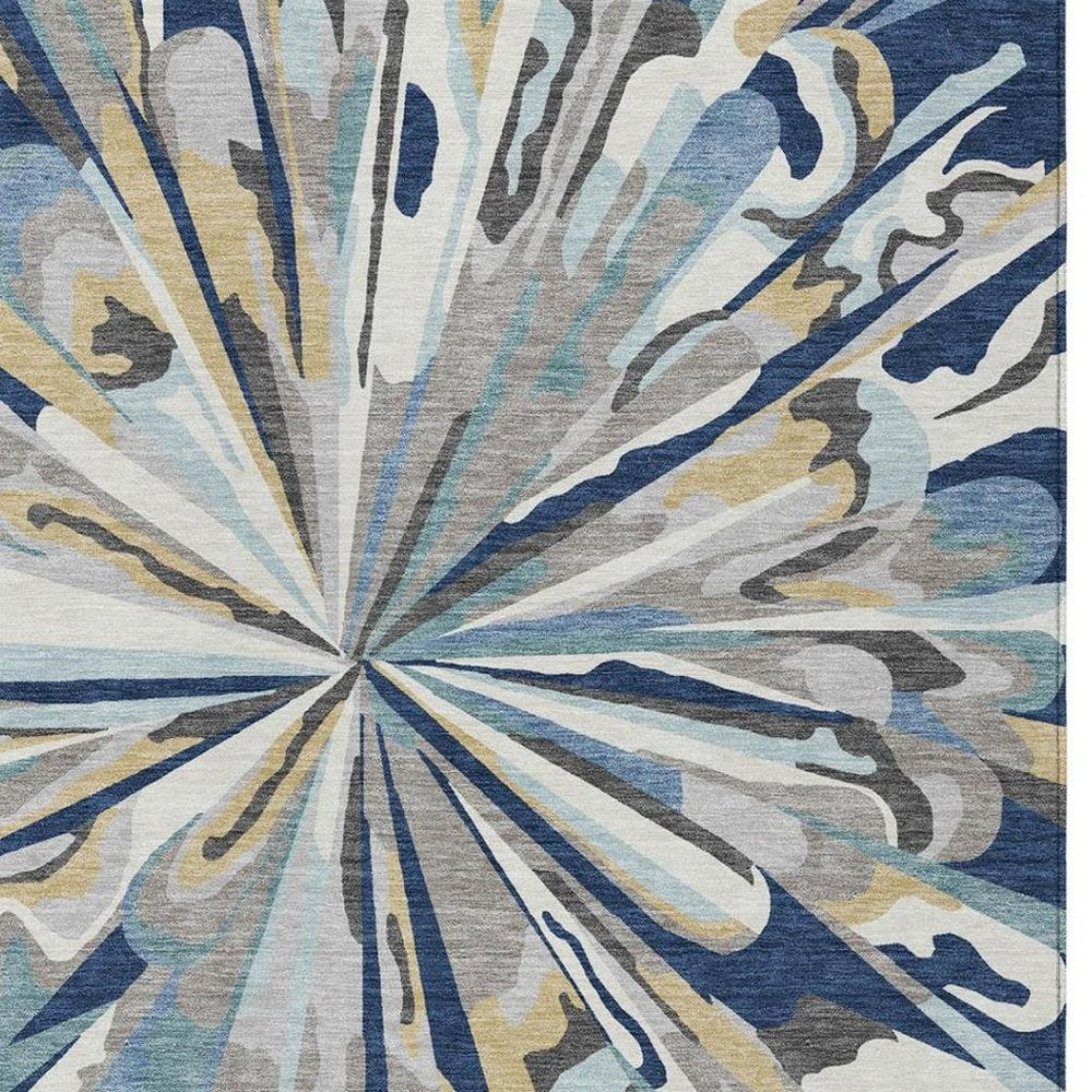 9' X 12' Navy Blue And Blue Abstract Washable Indoor Outdoor Area Rug — view 8