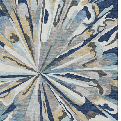 9' X 12' Navy Blue And Blue Abstract Washable Indoor Outdoor Area Rug HomeRoots