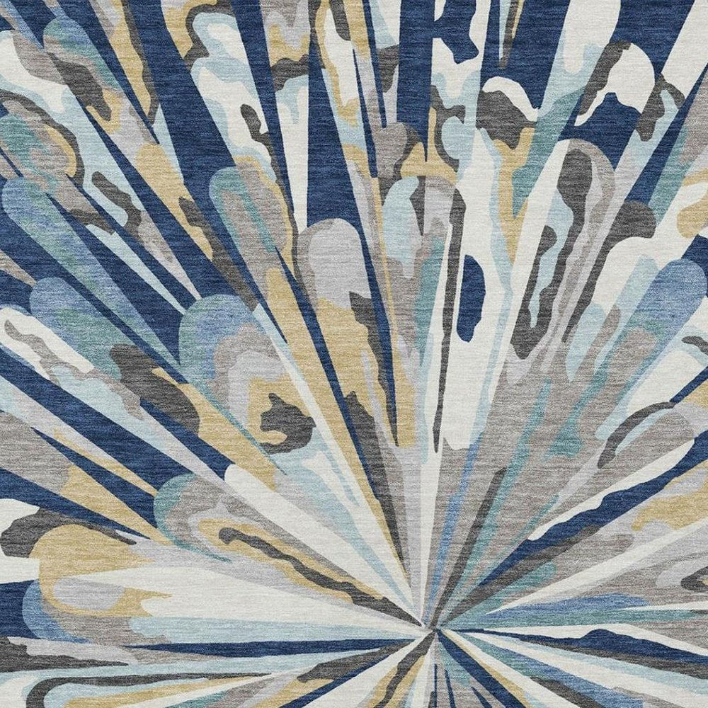 9' X 12' Navy Blue And Blue Abstract Washable Indoor Outdoor Area Rug — view 9
