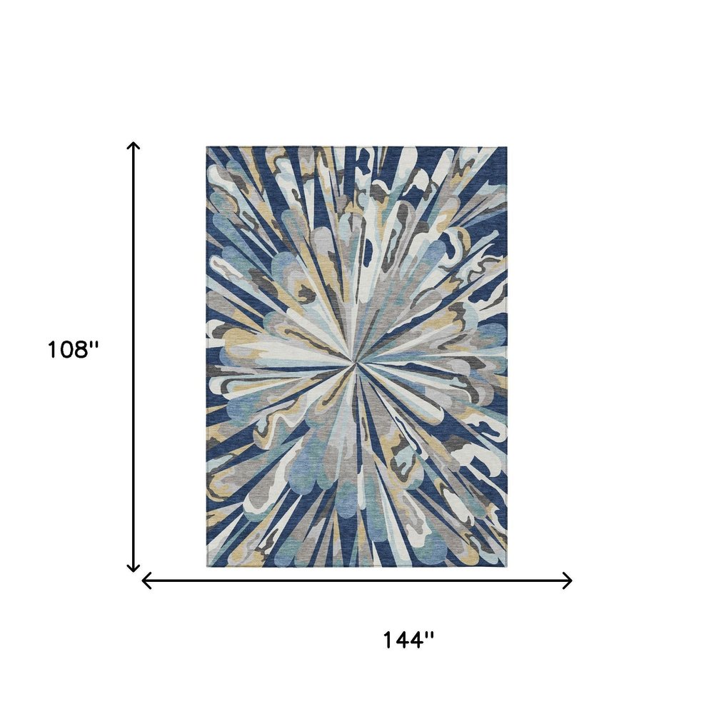 9' X 12' Navy Blue And Blue Abstract Washable Indoor Outdoor Area Rug HomeRoots