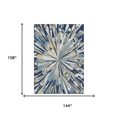 9' X 12' Navy Blue And Blue Abstract Washable Indoor Outdoor Area Rug HomeRoots