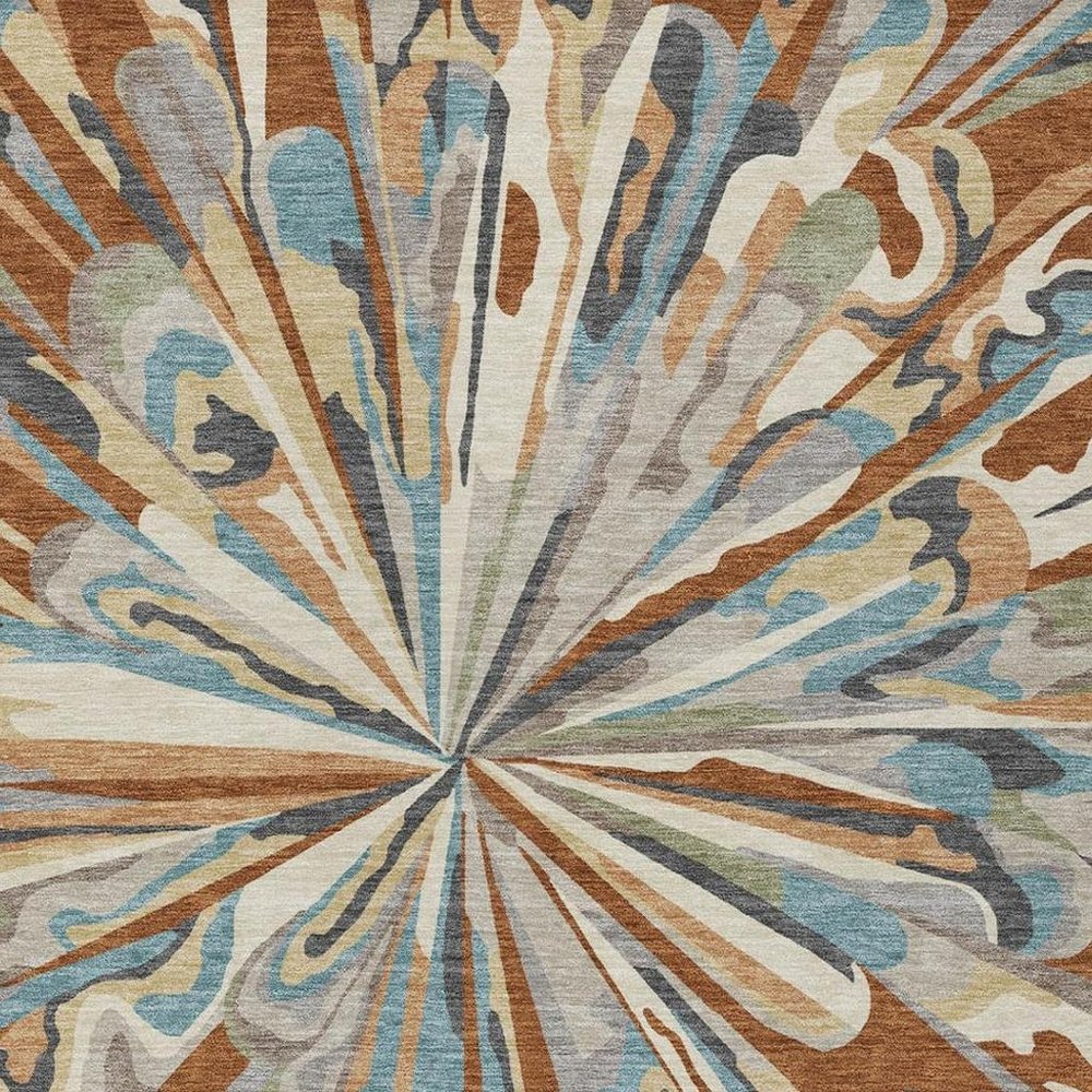 3' X 5' Orange And Teal Blue Abstract Washable Indoor Outdoor Area Rug — view 5