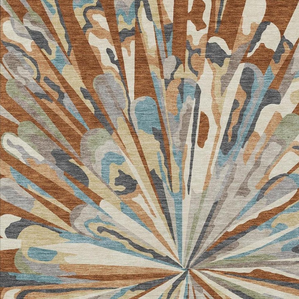 3' X 5' Orange And Teal Blue Abstract Washable Indoor Outdoor Area Rug HomeRoots