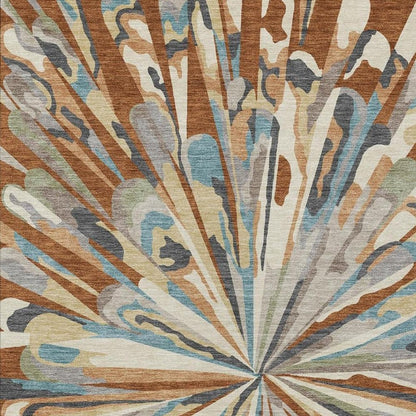 3' X 5' Orange And Teal Blue Abstract Washable Indoor Outdoor Area Rug
