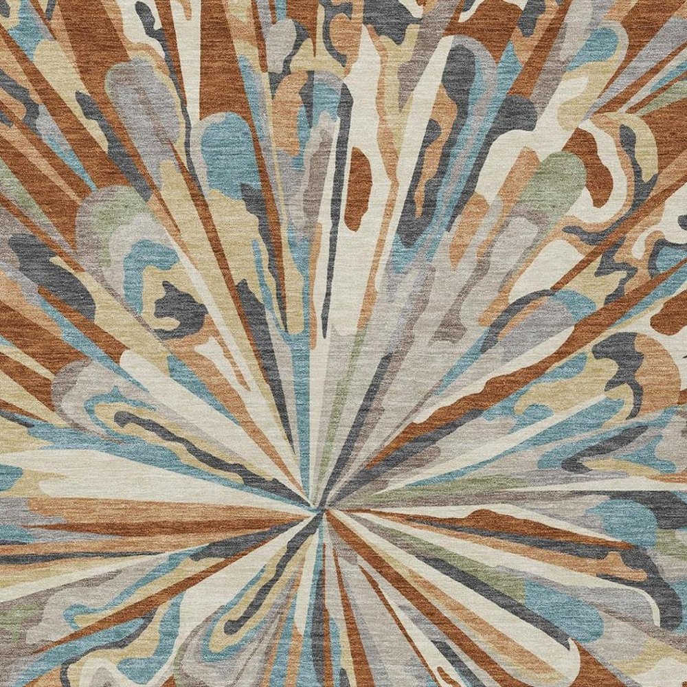 3' X 5' Orange And Teal Blue Abstract Washable Indoor Outdoor Area Rug HomeRoots