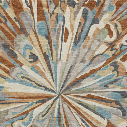 3' X 5' Orange And Teal Blue Abstract Washable Indoor Outdoor Area Rug HomeRoots
