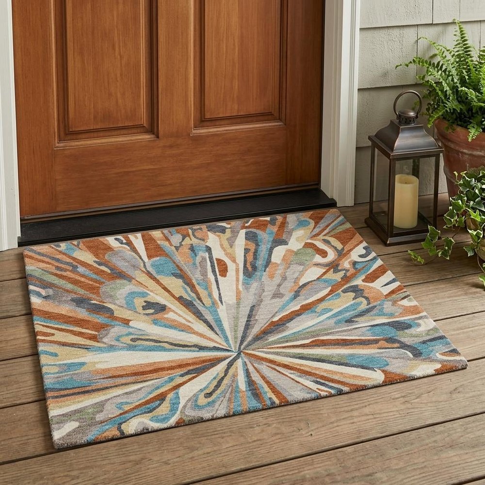 3' X 5' Orange And Teal Blue Abstract Washable Indoor Outdoor Area Rug HomeRoots