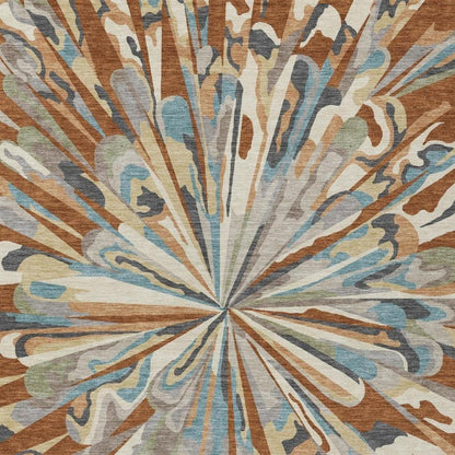 3' X 5' Orange And Teal Blue Abstract Washable Indoor Outdoor Area Rug