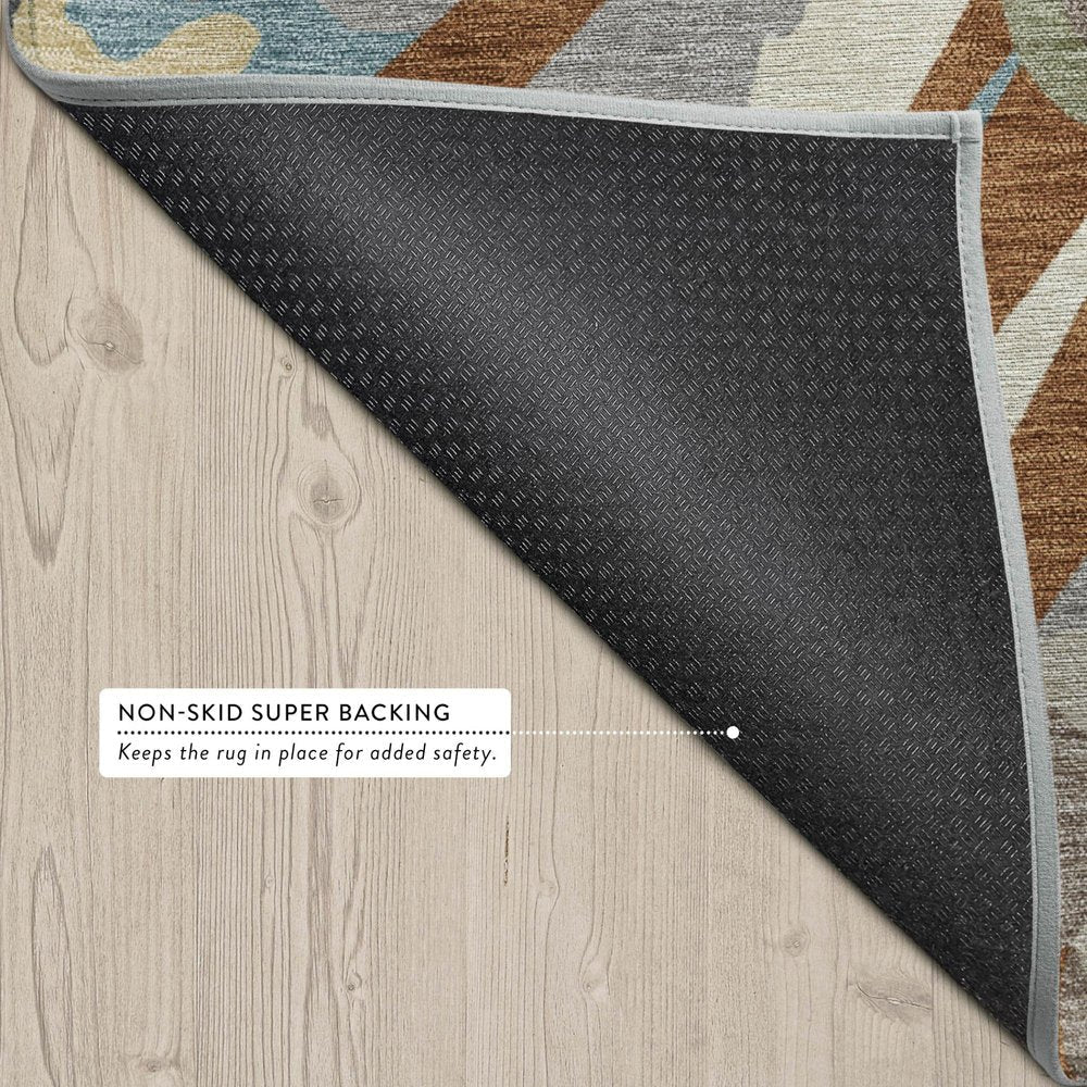 3' X 5' Orange And Teal Blue Abstract Washable Indoor Outdoor Area Rug — view 2