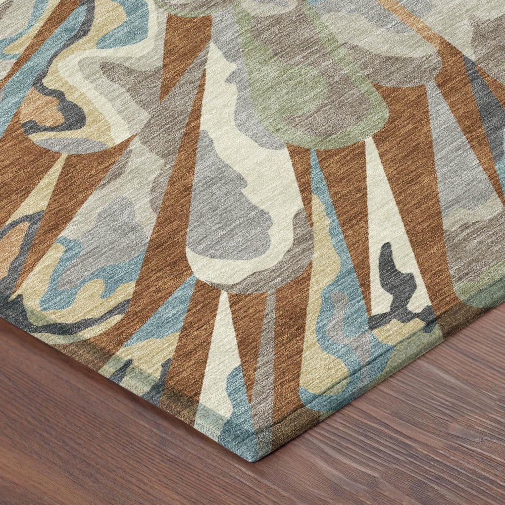 3' X 5' Orange And Teal Blue Abstract Washable Indoor Outdoor Area Rug