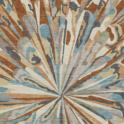 5' X 8' Orange And Teal Blue Abstract Washable Indoor Outdoor Area Rug