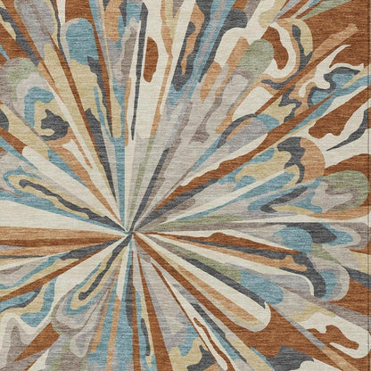 5' X 8' Orange And Teal Blue Abstract Washable Indoor Outdoor Area Rug HomeRoots