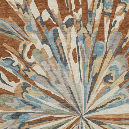 5' X 8' Orange And Teal Blue Abstract Washable Indoor Outdoor Area Rug HomeRoots