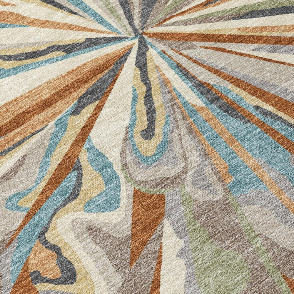 5' X 8' Orange And Teal Blue Abstract Washable Indoor Outdoor Area Rug — view 3