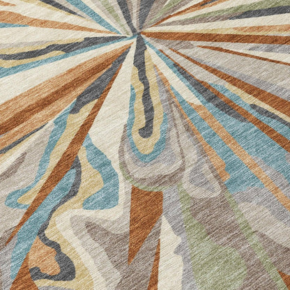 5' X 8' Orange And Teal Blue Abstract Washable Indoor Outdoor Area Rug HomeRoots