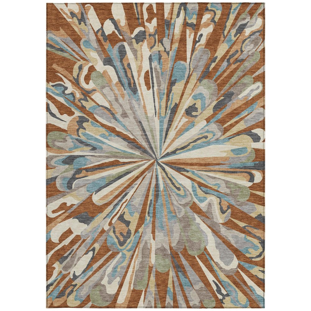 8' X 10' Orange And Teal Blue Abstract Washable Indoor Outdoor Area Rug — view 4
