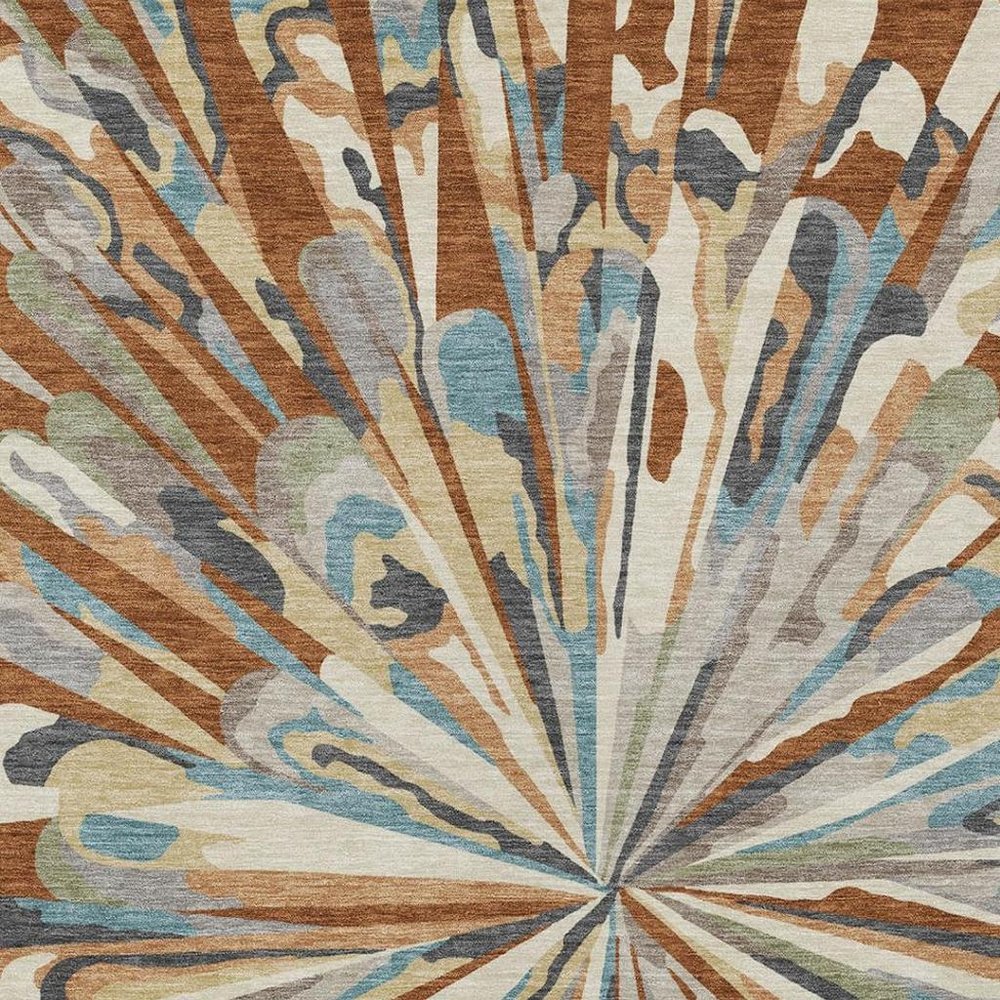 8' X 10' Orange And Teal Blue Abstract Washable Indoor Outdoor Area Rug