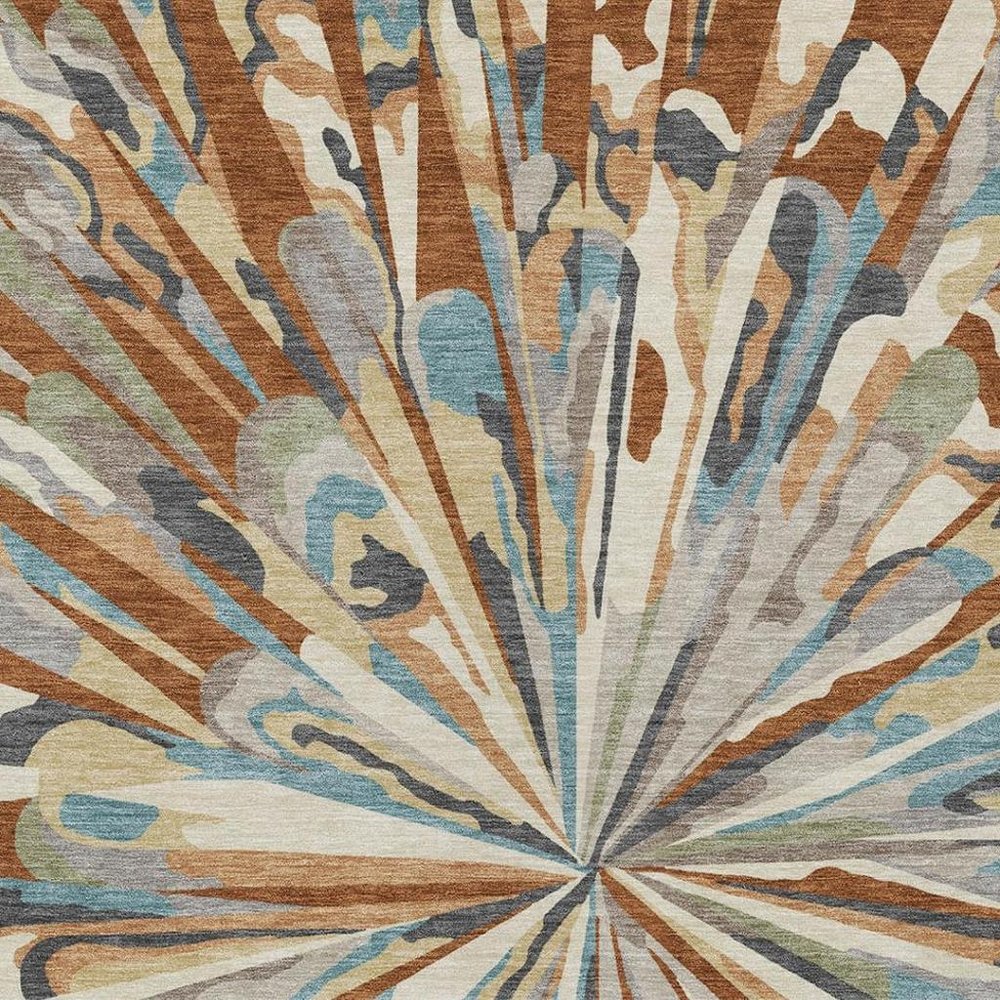 8' X 10' Orange And Teal Blue Abstract Washable Indoor Outdoor Area Rug