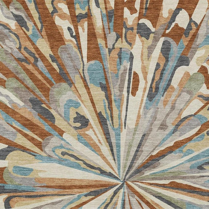 8' X 10' Orange And Teal Blue Abstract Washable Indoor Outdoor Area Rug