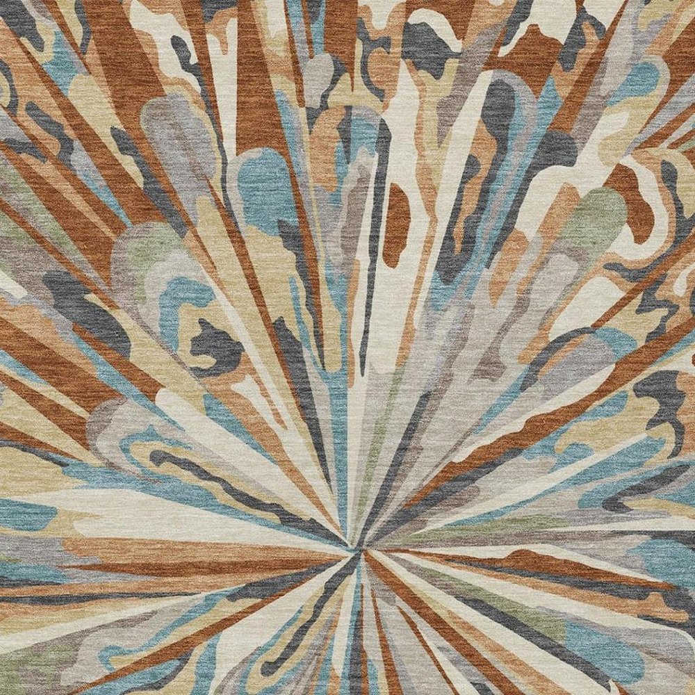 8' X 10' Orange And Teal Blue Abstract Washable Indoor Outdoor Area Rug — view 8
