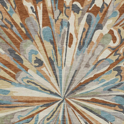 8' X 10' Orange And Teal Blue Abstract Washable Indoor Outdoor Area Rug