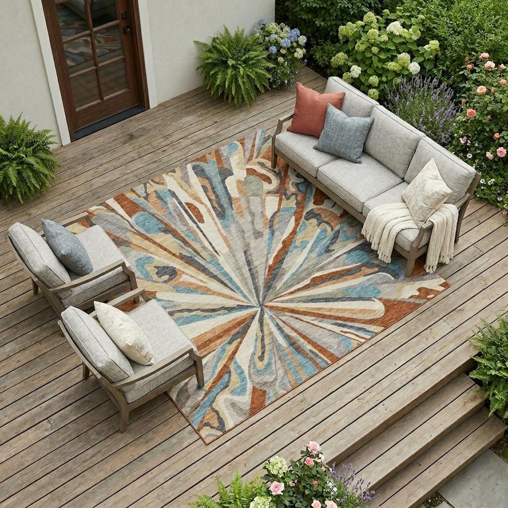 8' X 10' Orange And Teal Blue Abstract Washable Indoor Outdoor Area Rug HomeRoots