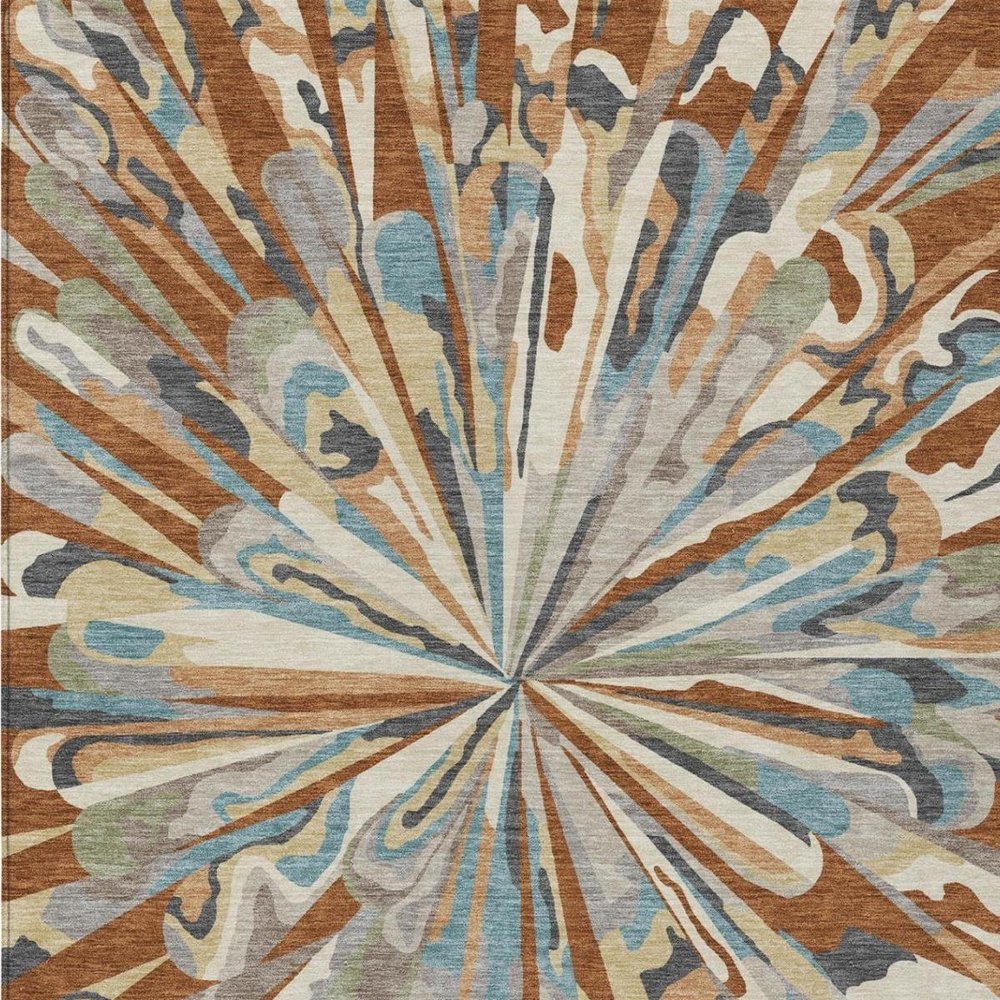 8' X 10' Orange And Teal Blue Abstract Washable Indoor Outdoor Area Rug — view 12