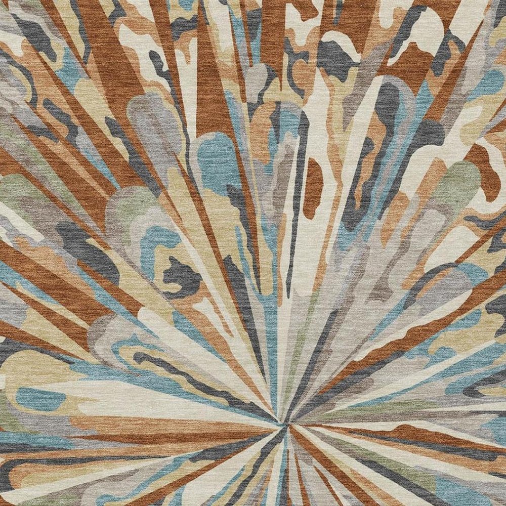 9' X 12' Orange And Teal Blue Abstract Washable Indoor Outdoor Area Rug HomeRoots