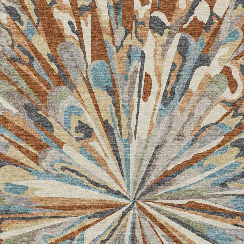9' X 12' Orange And Teal Blue Abstract Washable Indoor Outdoor Area Rug — view 6