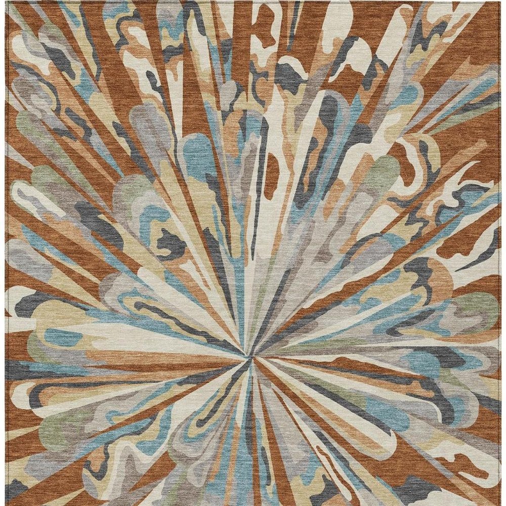 9' X 12' Orange And Teal Blue Abstract Washable Indoor Outdoor Area Rug HomeRoots