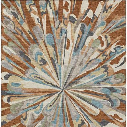 9' X 12' Orange And Teal Blue Abstract Washable Indoor Outdoor Area Rug HomeRoots