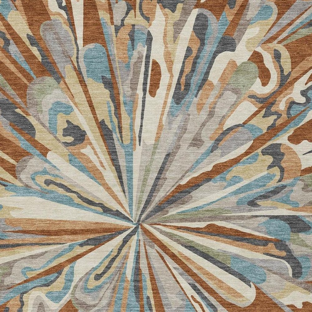 9' X 12' Orange And Teal Blue Abstract Washable Indoor Outdoor Area Rug HomeRoots