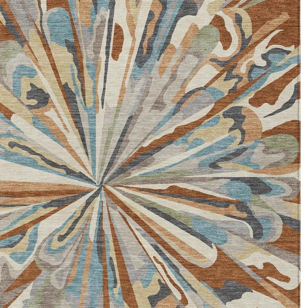 9' X 12' Orange And Teal Blue Abstract Washable Indoor Outdoor Area Rug HomeRoots