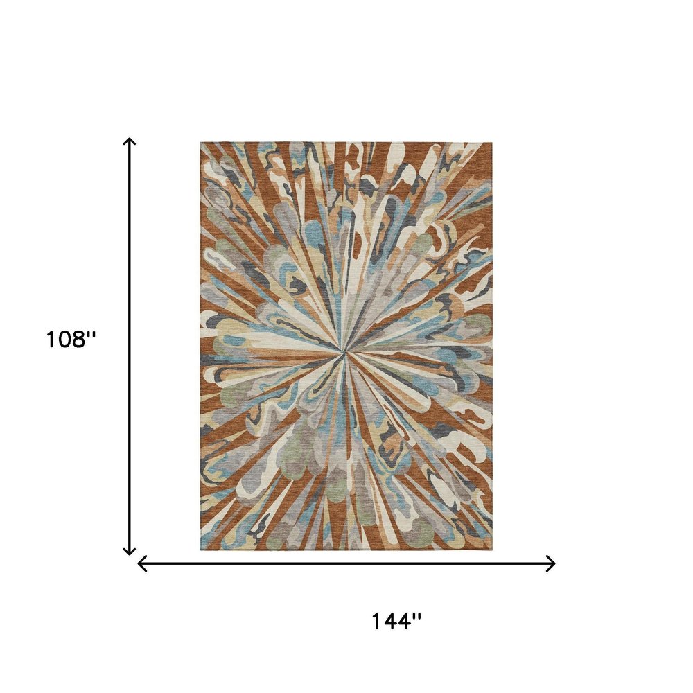 9' X 12' Orange And Teal Blue Abstract Washable Indoor Outdoor Area Rug HomeRoots
