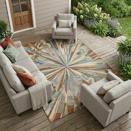 9' X 12' Orange And Teal Blue Abstract Washable Indoor Outdoor Area Rug HomeRoots