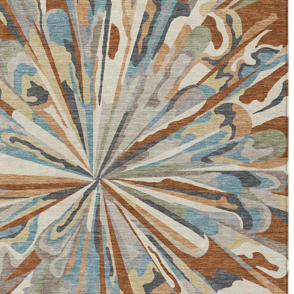 10' X 14' Orange And Teal Blue Abstract Washable Indoor Outdoor Area Rug