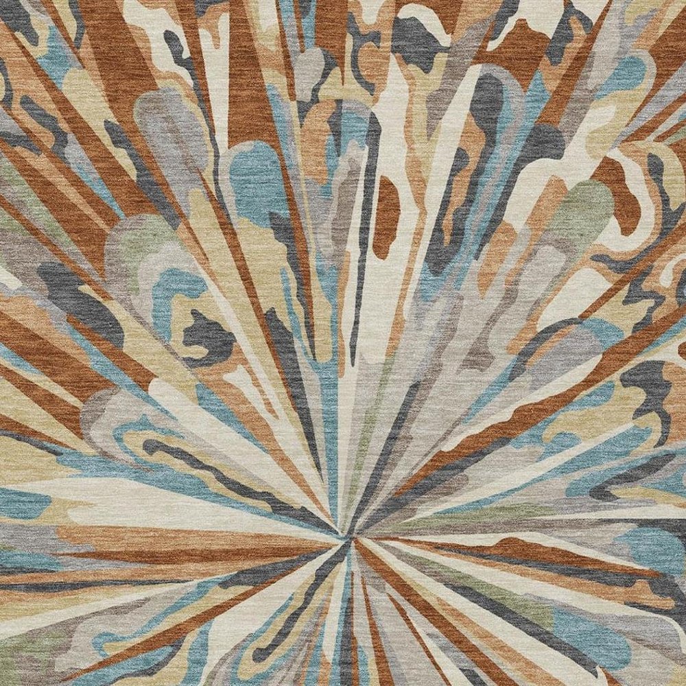 10' X 14' Orange And Teal Blue Abstract Washable Indoor Outdoor Area Rug — view 7