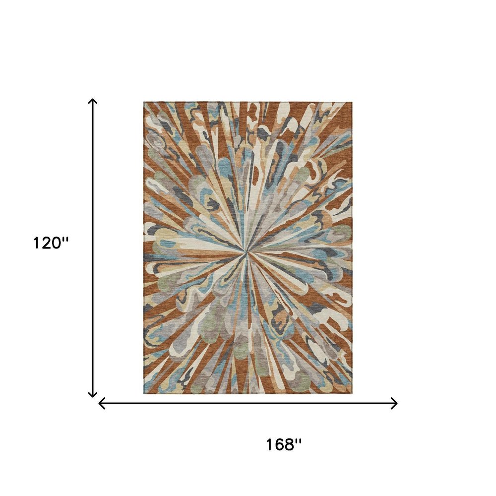 10' X 14' Orange And Teal Blue Abstract Washable Indoor Outdoor Area Rug HomeRoots