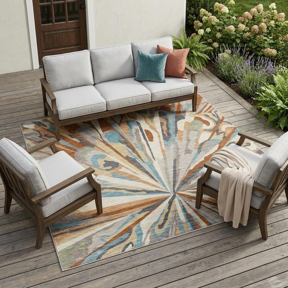 10' X 14' Orange And Teal Blue Abstract Washable Indoor Outdoor Area Rug HomeRoots