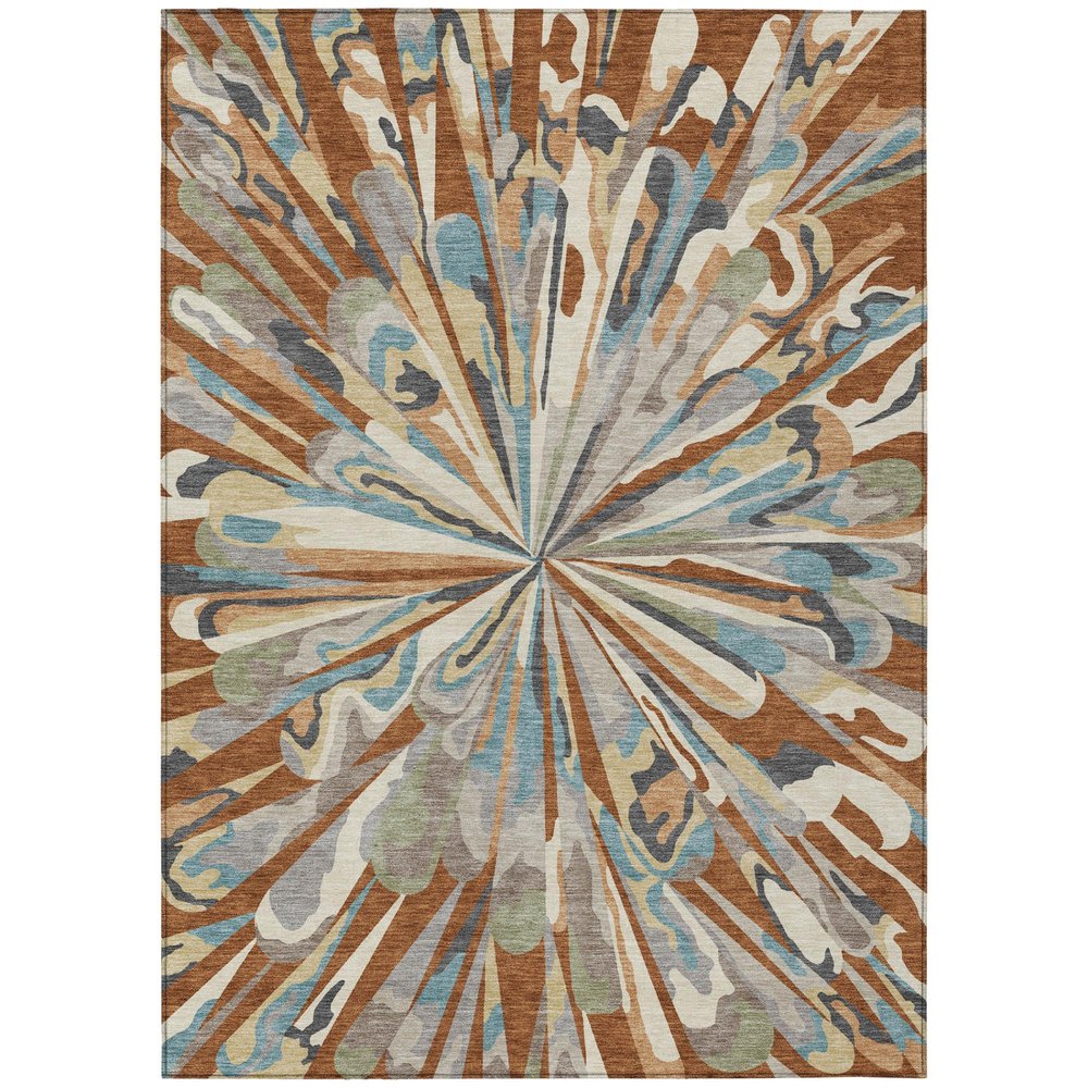 10' X 14' Orange And Teal Blue Abstract Washable Indoor Outdoor Area Rug — view 1